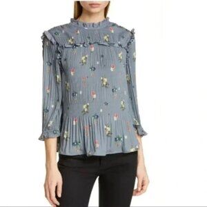 Ted Baker Horili Oracle Floral Pleated Long Sleeve Ruffle Blouse.  Size 4